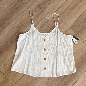 Nordstrom bp White Button-Front Linen-Blend Cami with Thin adjustable Straps